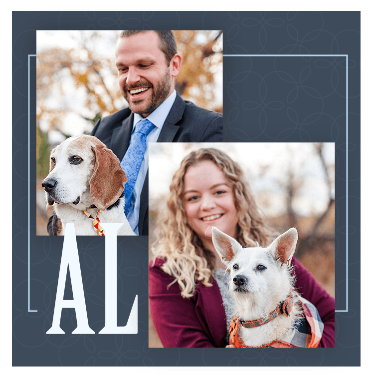 Jeff Althaus, attorney, and Holly Myers, paralegal, with their dogs. Jeff Althaus, attorney, and Holly Myers, paralegal, with their dogs.